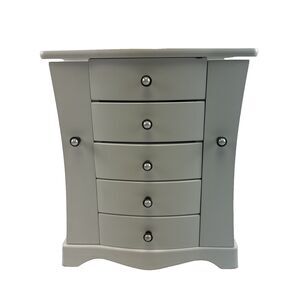White Solid Wood Jewelry Box Tower Style 4 Drawers Organizer Side Doors Necklace